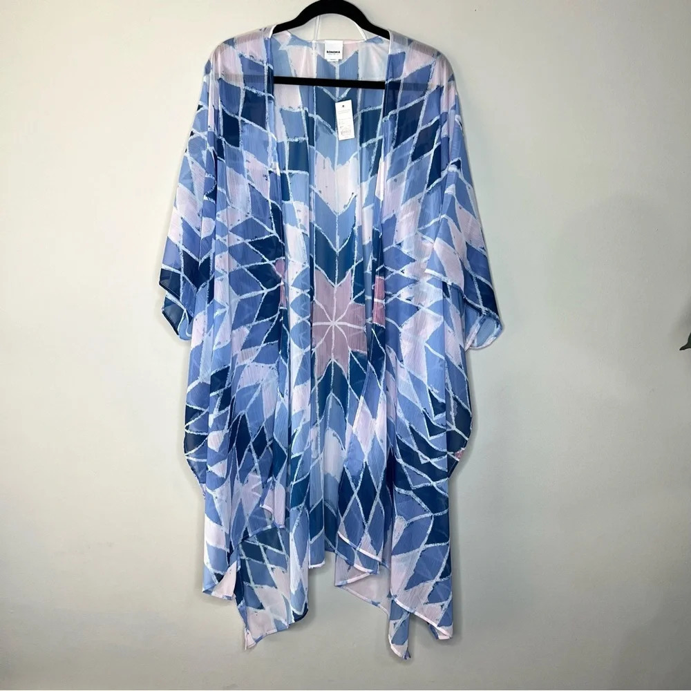 Sonoma tie dye geometric star print shawl swim suit cover pink blue sz OS